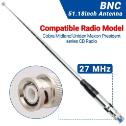Premium 27MHz BNC Telescopic Antenna for Cobra, Midland, Uniden, Maxon, President & Anytone Handheld CB Radios