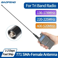 AR-771 Tri Band Antenna – VHF UHF Whip for Baofeng Walkie Talkies | SMA Female Soft Antenna for Ham Radio