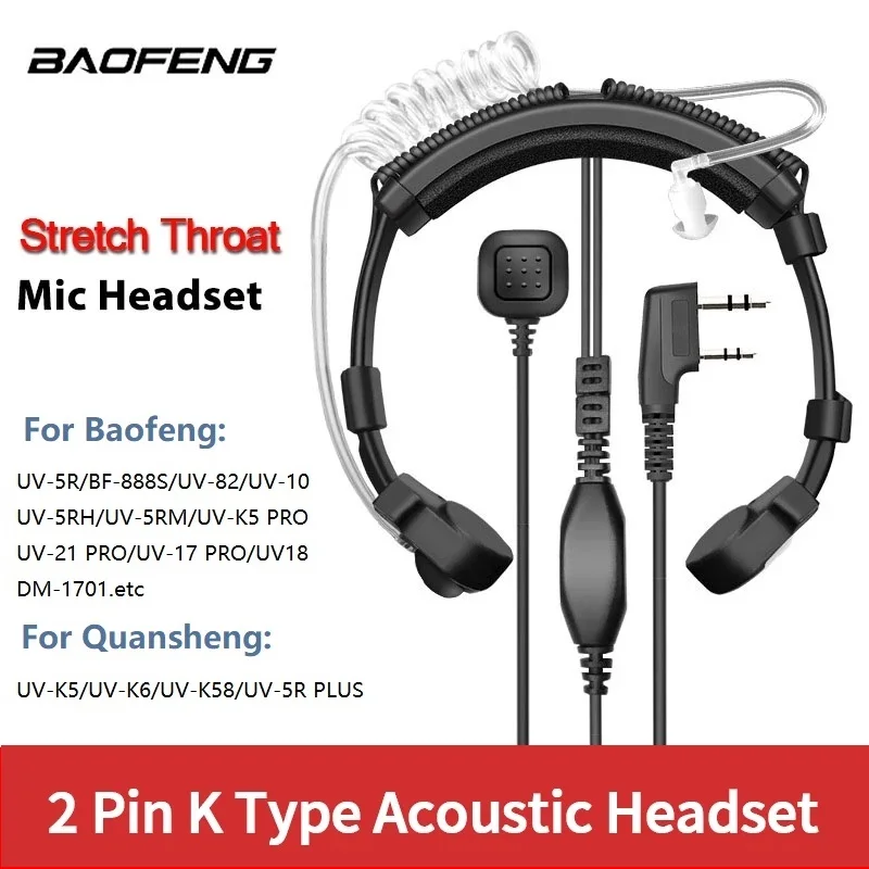 2 Pin K Type Adjustable Acoustic Throat MIC Headset for Baofeng UV-5R & BF-888S – Premium PTT Headphone