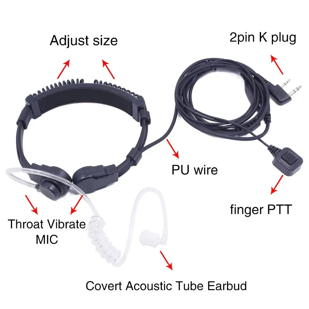 2 Pin K Type Adjustable Acoustic Throat MIC Headset for Baofeng UV-5R & BF-888S – Premium PTT Headphone - Image 2