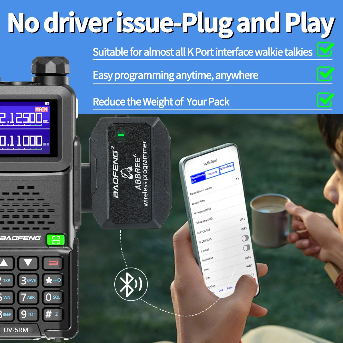 Bluetooth Wireless Programmer for Baofeng Walkie Talkies – Easy Plug & Play with Phone APP - Image 2