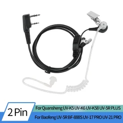 Walkie Talkie Acoustic Air Tube Headset | 2 Pin PTT Earpiece for Baofeng UV-5R, BF-888S, Quansheng UV-K5