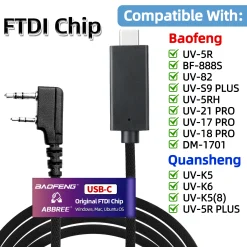 FTDI USB-C Programming Cable for Baofeng UV-5R & Quansheng Walkie Talkies – Easy Plug and Play